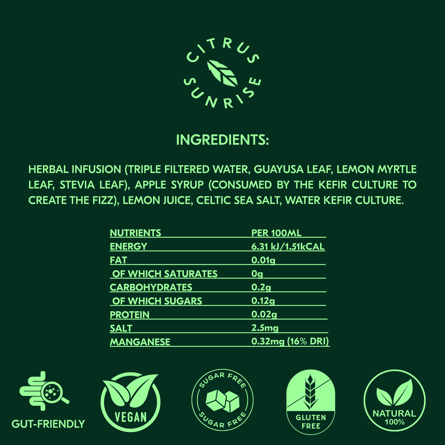 Guayusa Energy Drink with Live Cultures (Citrus Sunrise Flavour)